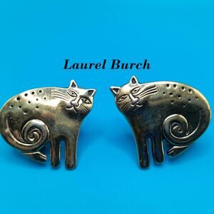 Vintage Laurel Burch Gold Plated Cat Earrings, Clip-on Earrings